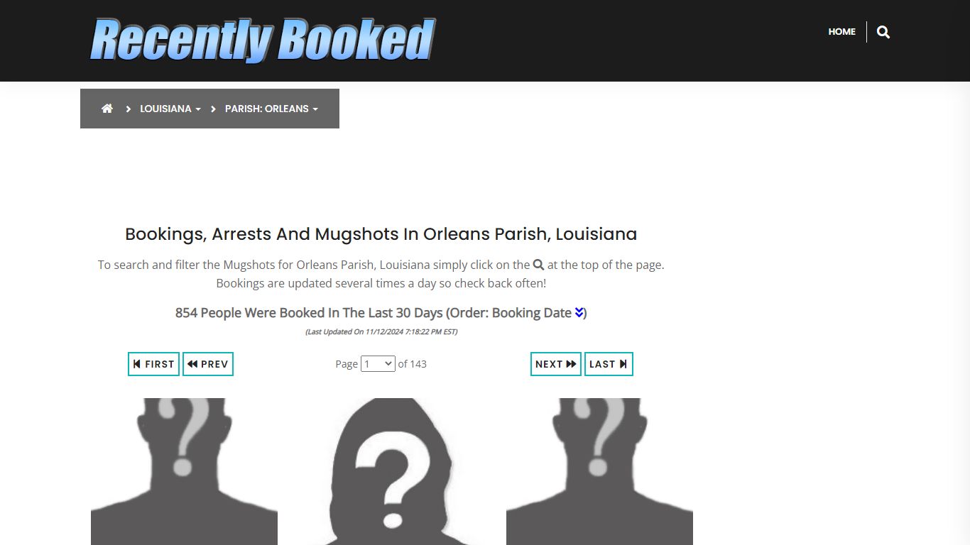 Bookings, Arrests and Mugshots in Orleans Parish, Louisiana