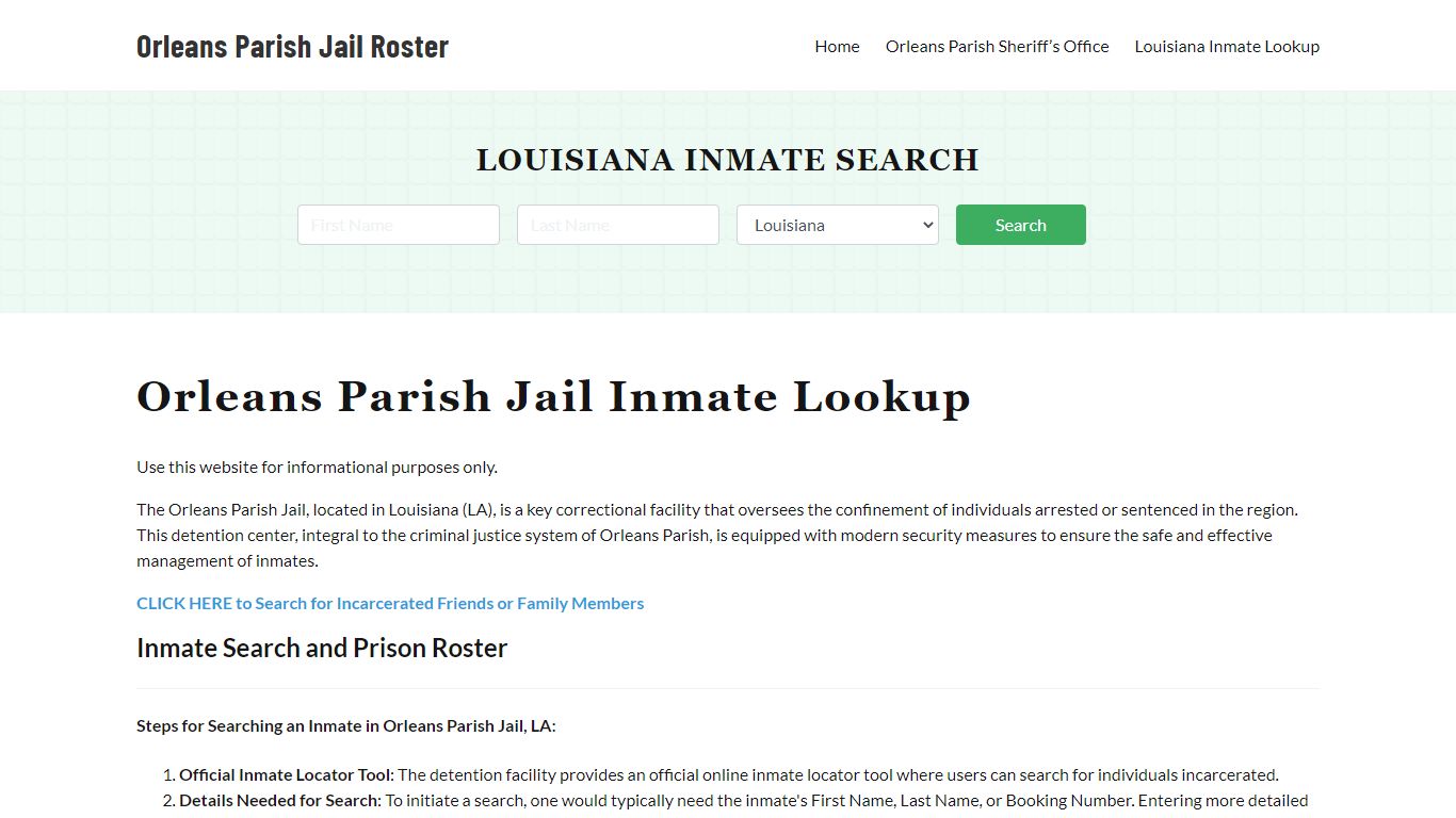 Orleans Parish Jail Roster Lookup, LA, Inmate Search