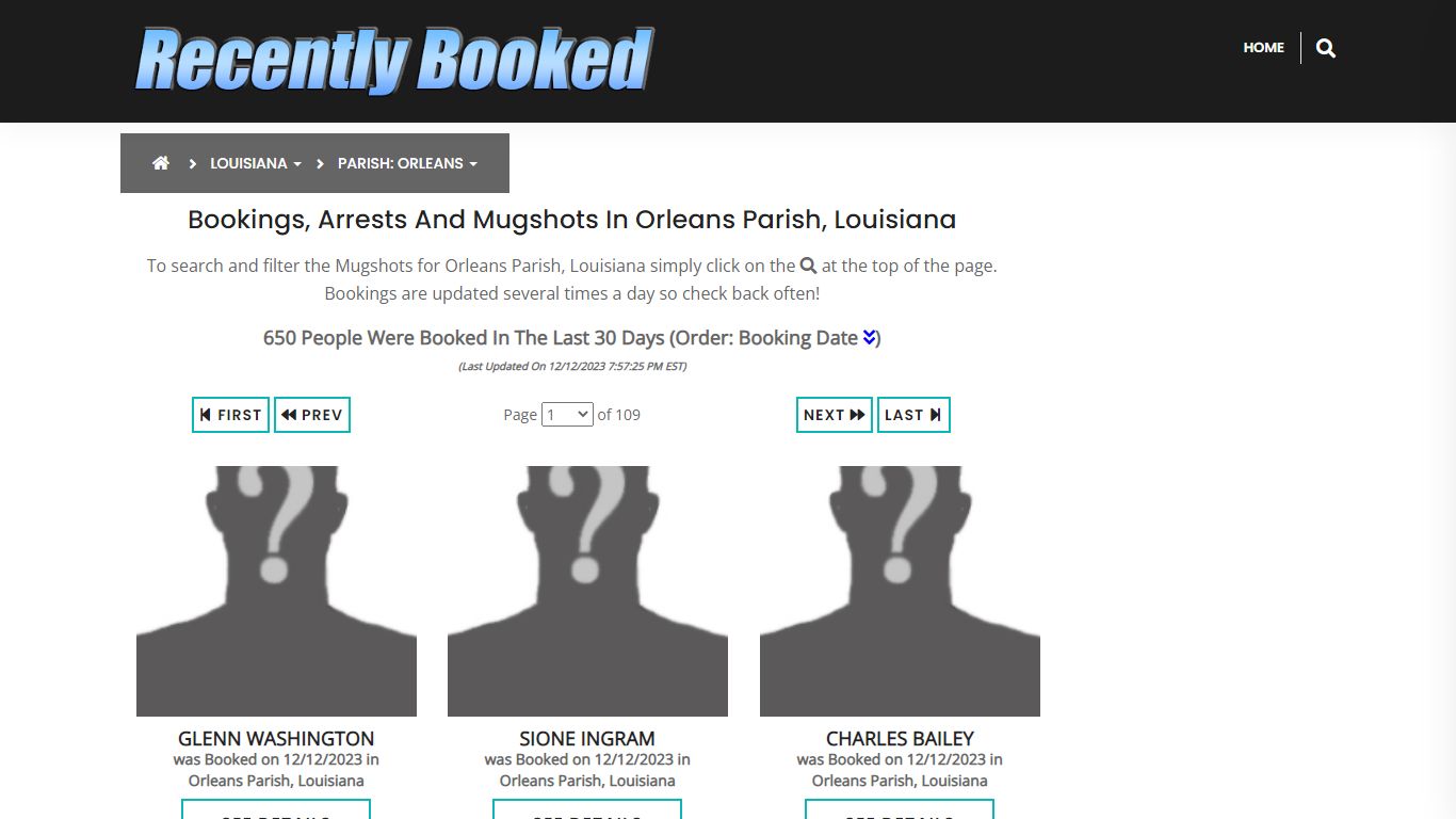 Bookings, Arrests and Mugshots in Orleans Parish, Louisiana